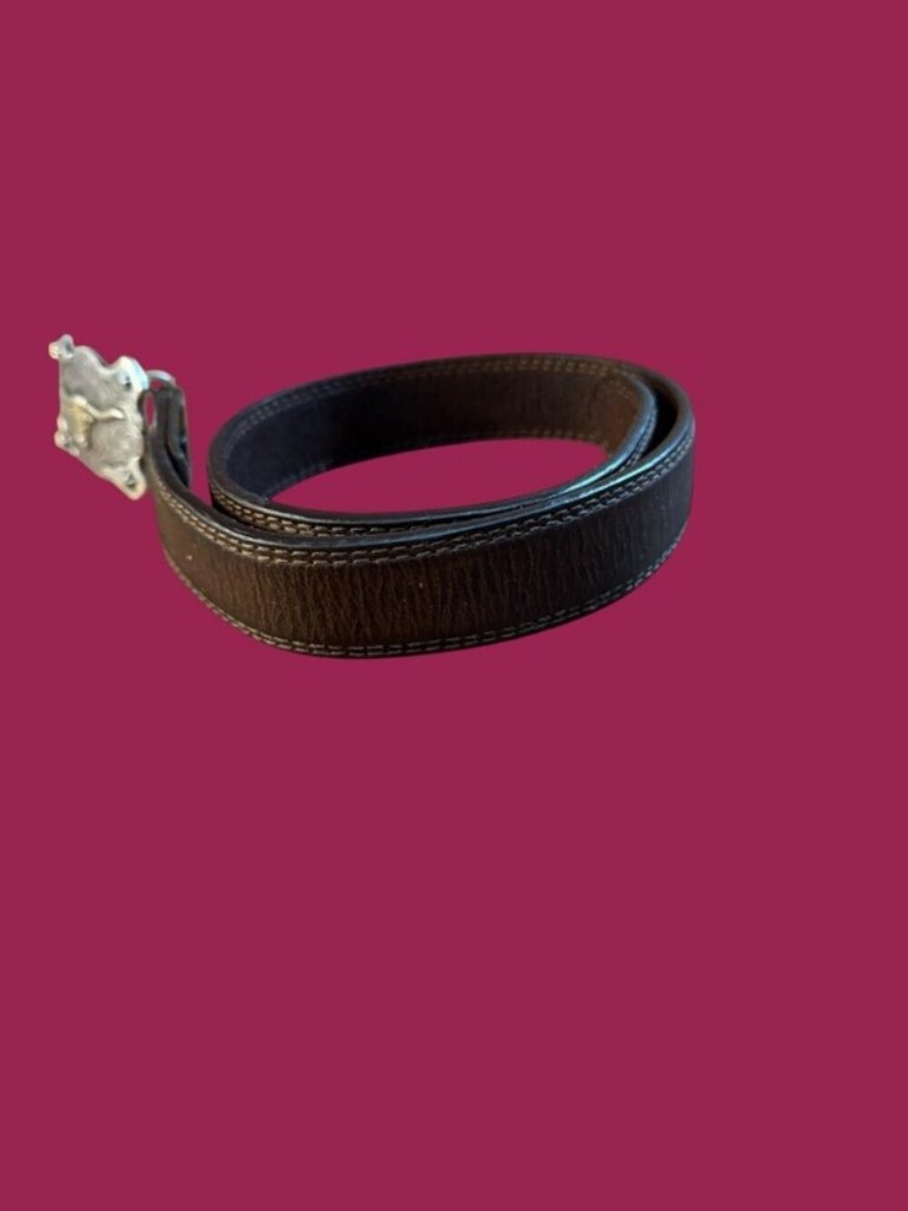 Vintage Western Leather Belt Brown Longhorn Steer Silver Buckle Stars Cowboy 24� - Picture 2 of 5
